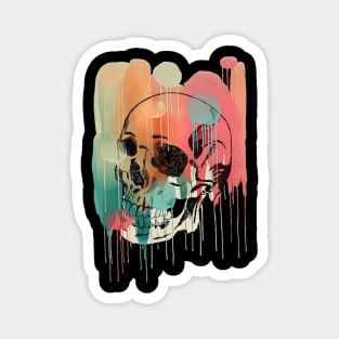 Pencil and Watercolor Drip Skull Pastel Drawing Magnet