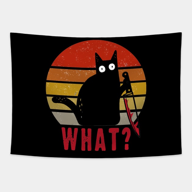 Black cat with knife what Tapestry by CoApparel