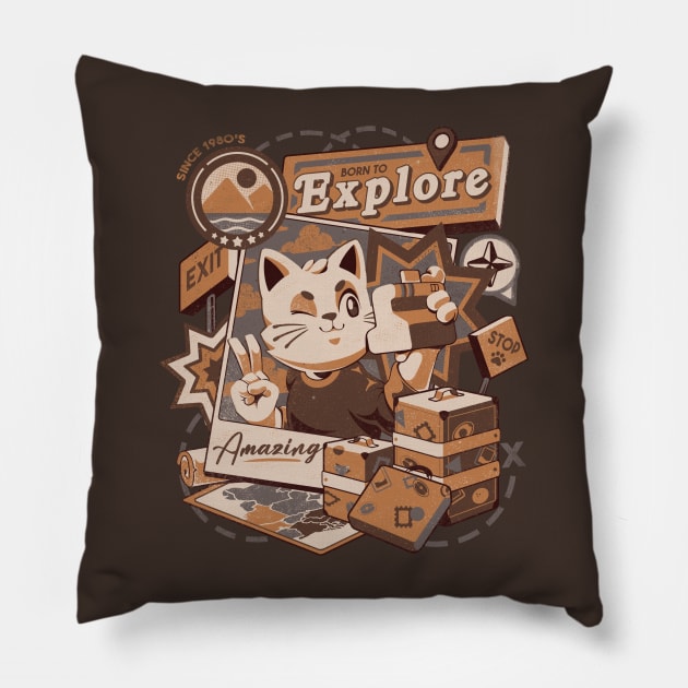 Born to Explore - Cute Traveler Cat Gift Pillow by eduely