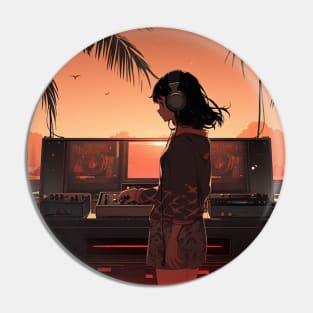 Lofi Girl DJ Beach Sunset Pin