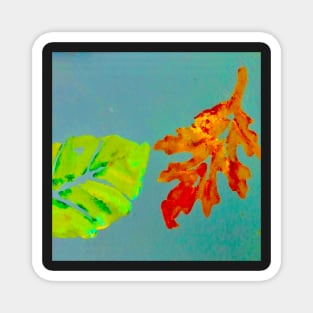 Autumn Leaves Painting and Digital in teal blue green yellow orange brown Magnet