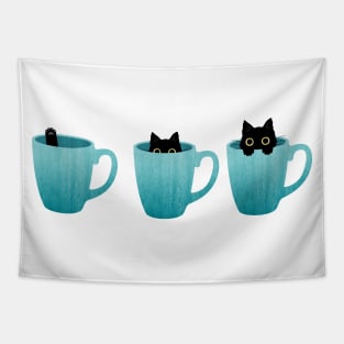 Black Cat Hiding in Mug Tapestry