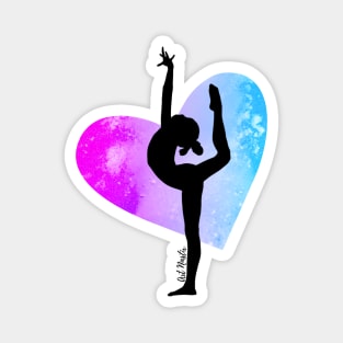 Dancer Silhouette in a Watercolor Heart Magnet