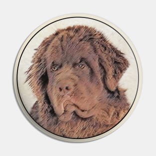 Brown Newfoundland Painting - Cute Original Dog Art Pin