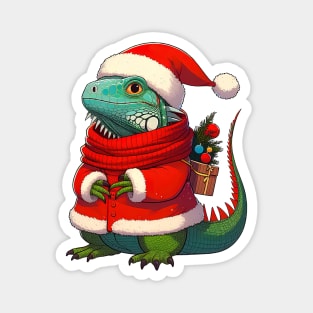 Cute Christmas Iguana Santa Magnet