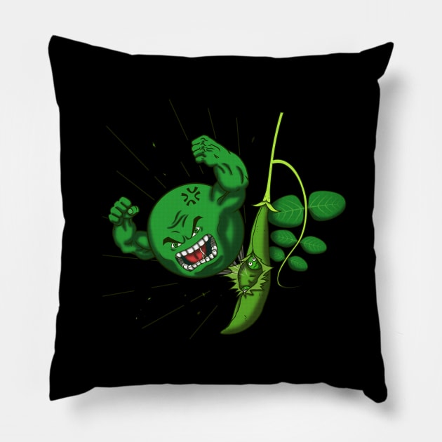 Funny Pea Vegan Angry Superhero Parody Pillow by BoggsNicolas