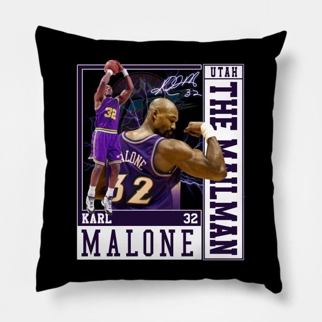 Karl Malone The Mail Man Basketball Legend Signature Vintage Retro 80s 90s Bootleg Rap Style Pillow by CarDE