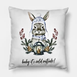 Baby It's Cold Outside! (bunny in snowcap) Pillow