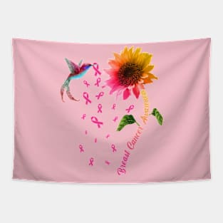 Breast Cancer Awareness Sunflower Hummingbird, Pink Ribbon Tapestry