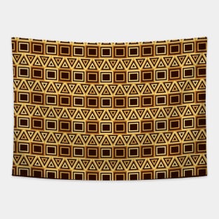 Brown and yellow geometric native south american indigenous pattern over a dark brown background Tapestry