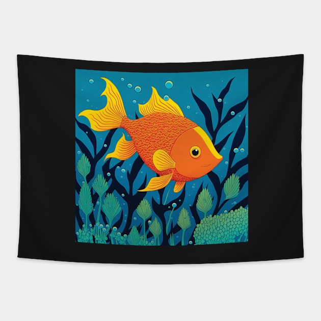 Cute Goldfish Illustration Tapestry by Geminiartstudio