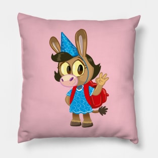 cute little donkey with a birthday pointed hat and a school bag Pillow