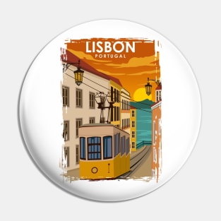 Lisbon Portugal Vintage Minimal Travel Poster Pin