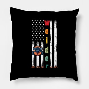 American Flag With Working welder Funny welding Gift Pillow