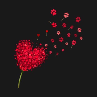 Heart Dandelion Valentine Dog Paws T-Shirt