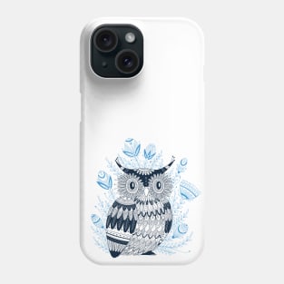 Blue owl with flowers Phone Case