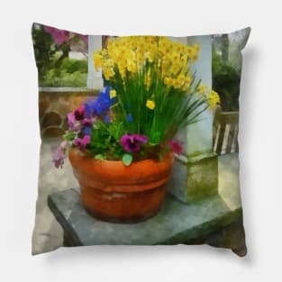 Daffodils - Daffodils and Pansies in Flowerpot Pillow