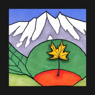 Mountain and Maple Leaf Art T-Shirt