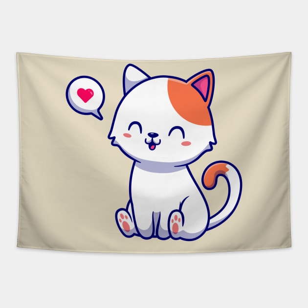 Cute Cat Sitting Cartoon Tapestry by Catalyst Labs