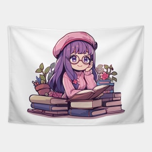 Cute Bookish Manga Girl Tapestry