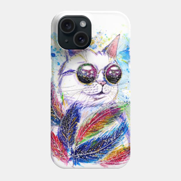 Cat in space glasses with feathers Phone Case by Olena Tyshchenko