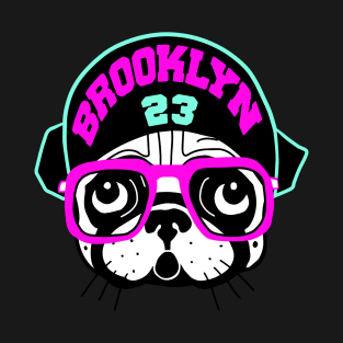 Brooklyn Spike Pug Pink & Teal Retro T-Shirt T-Shirt