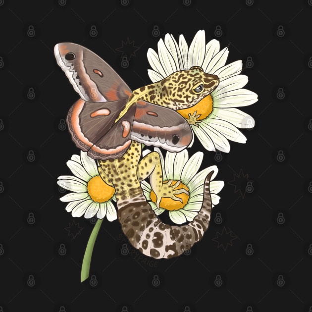 Fairy Leopard Gecko with Cecropia Moth Wings and Daisies by starrypaige