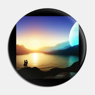 Valentine Wall Art -  Love in another world at sunset - Unique Valentine Fantasy Planet Landsape - Photo print, canvas, artboard print Pin