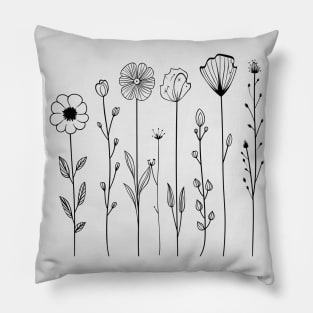 Wild flowers Line art Pillow