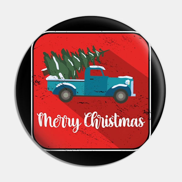 Vintage Wagon Christmas Pickup Truck Retro Pin by Tom´s TeeStore