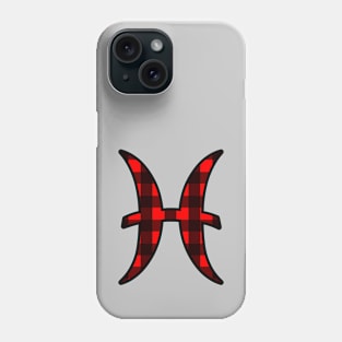 Pisces Zodiac Horoscope Symbol in Black and Red Buffalo Plaid Phone Case