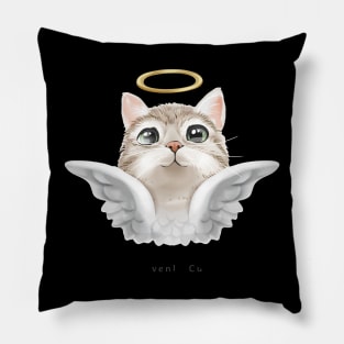 Heavenly cute slogan with cute angel cat with gold halo illustration Pillow