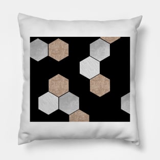 Black geometric marble and rose gold Pillow