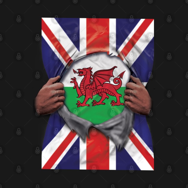 Wales Flag Great Britain Flag Ripped - Gift for Welsh From Wales by Country Flags