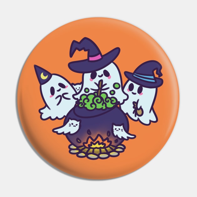 Ghost Witches Brewing Potion Halloween Pin by Art by Biyan
