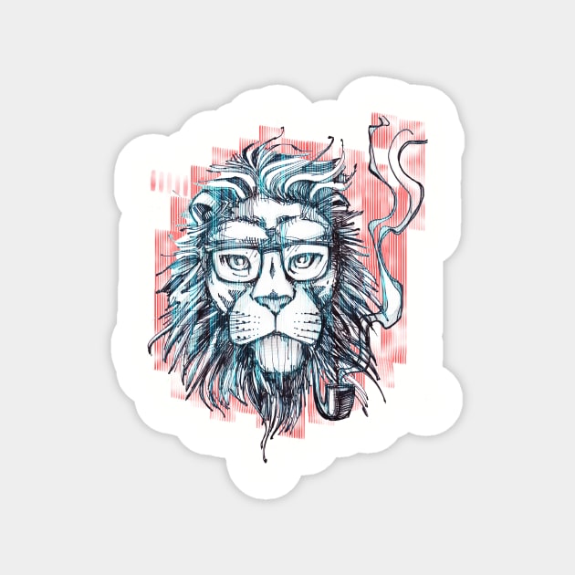 Hipster lion smoking pipe Magnet by bernardojbp