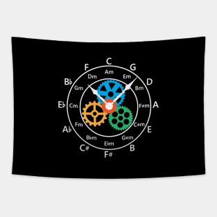 Circle of Fifths Mechanical Clock Style Dark Theme Tapestry