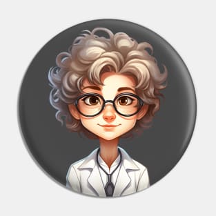 Cartoon Style Portrait - Woman Doctor/Scientist/Lab Worker Pin