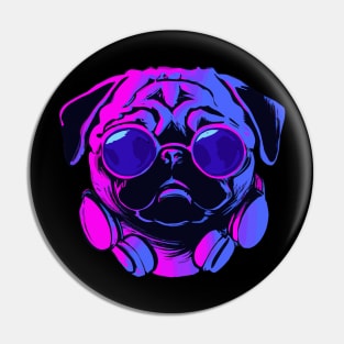 Synthwave Pug Dog Lover Puppy Pin