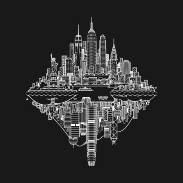 New York Hong Kong Reversible Skylines - White. by tomnapper