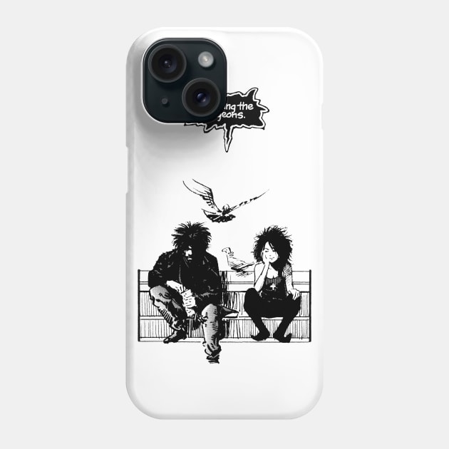 Feeding the Pigeons  (black) Phone Case by geekingink