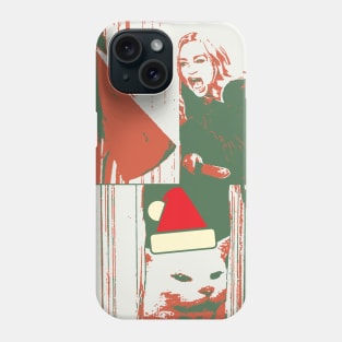 Table Cat Santa Hat and Yelling Woman Movie Parody Phone Case