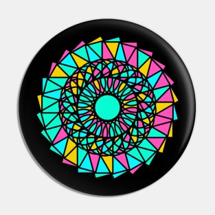 Round ornament with geometric repeated shapes in random bright neon colors Pin