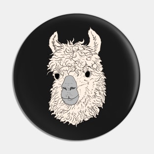 Smiling Llama Head white fur Hand Drawn Pin