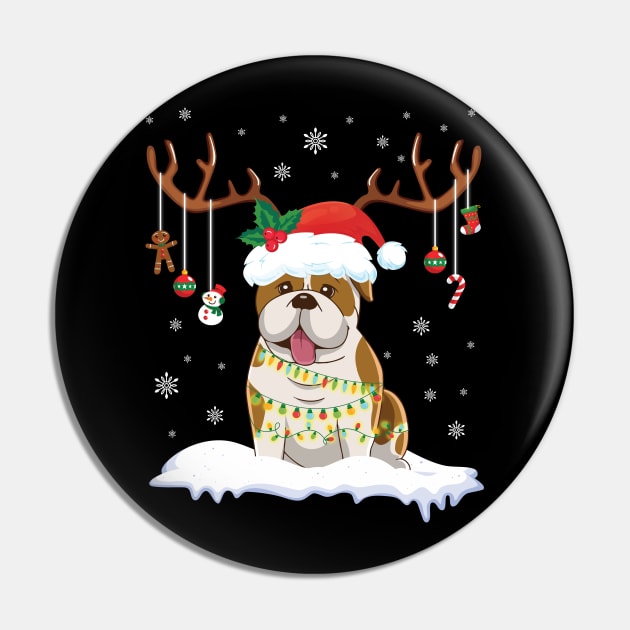 English Bulldog Reindeer Santa Noel Costume Dancing On Snow Pin by bakhanh123