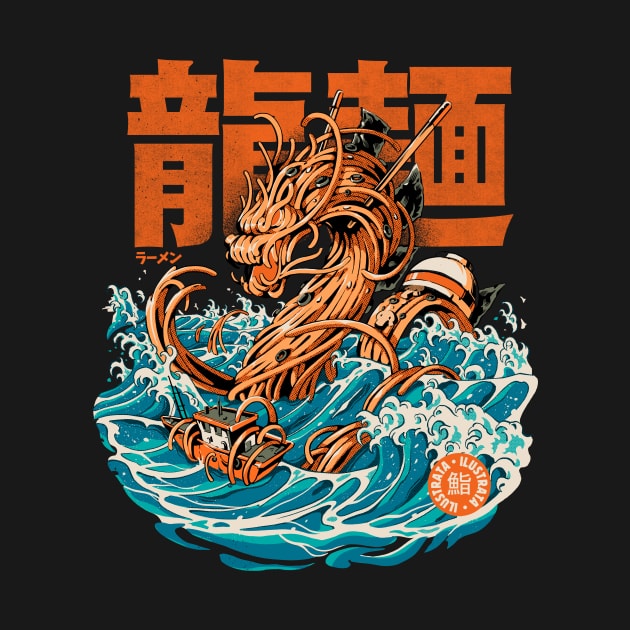 Black Great Ramen Dragon off Kanagawa by Ilustrata