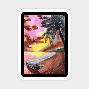 Boat, Beach and Sunset Magnet