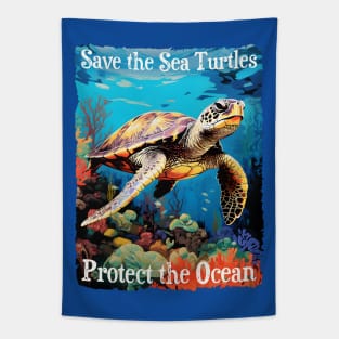 Save the Sea Turtles Protect the Ocean Endangered Turtles Tapestry