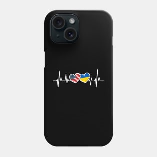 Support Ukraine I Stand With Ukraine Ukrainian USA Heartbeat Phone Case