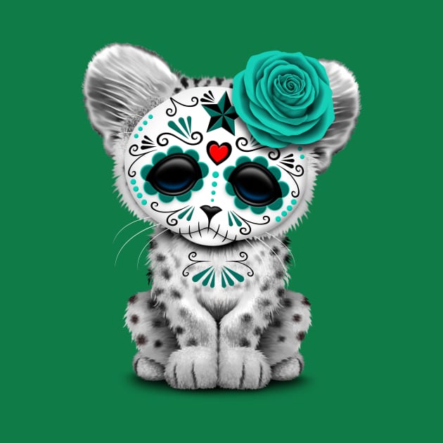 Blue Day of the Dead Sugar Skull Snow Leopard Cub by jeffbartels